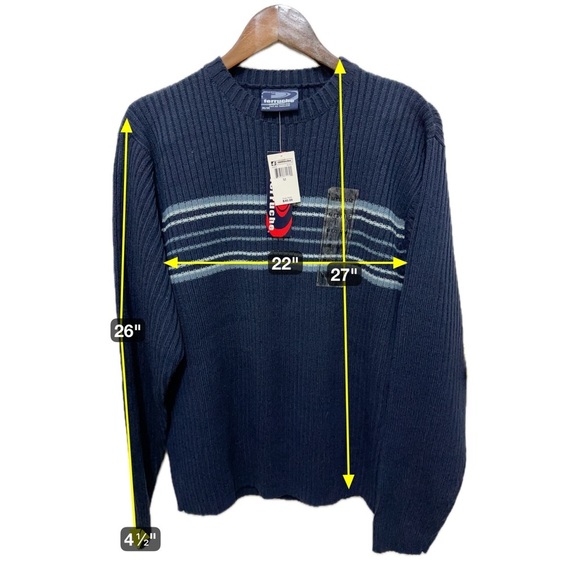 094 Ferruche | $40 NWT Men Navy Striped Ribbed Sweater (Size M) - Picture 4 of 9
